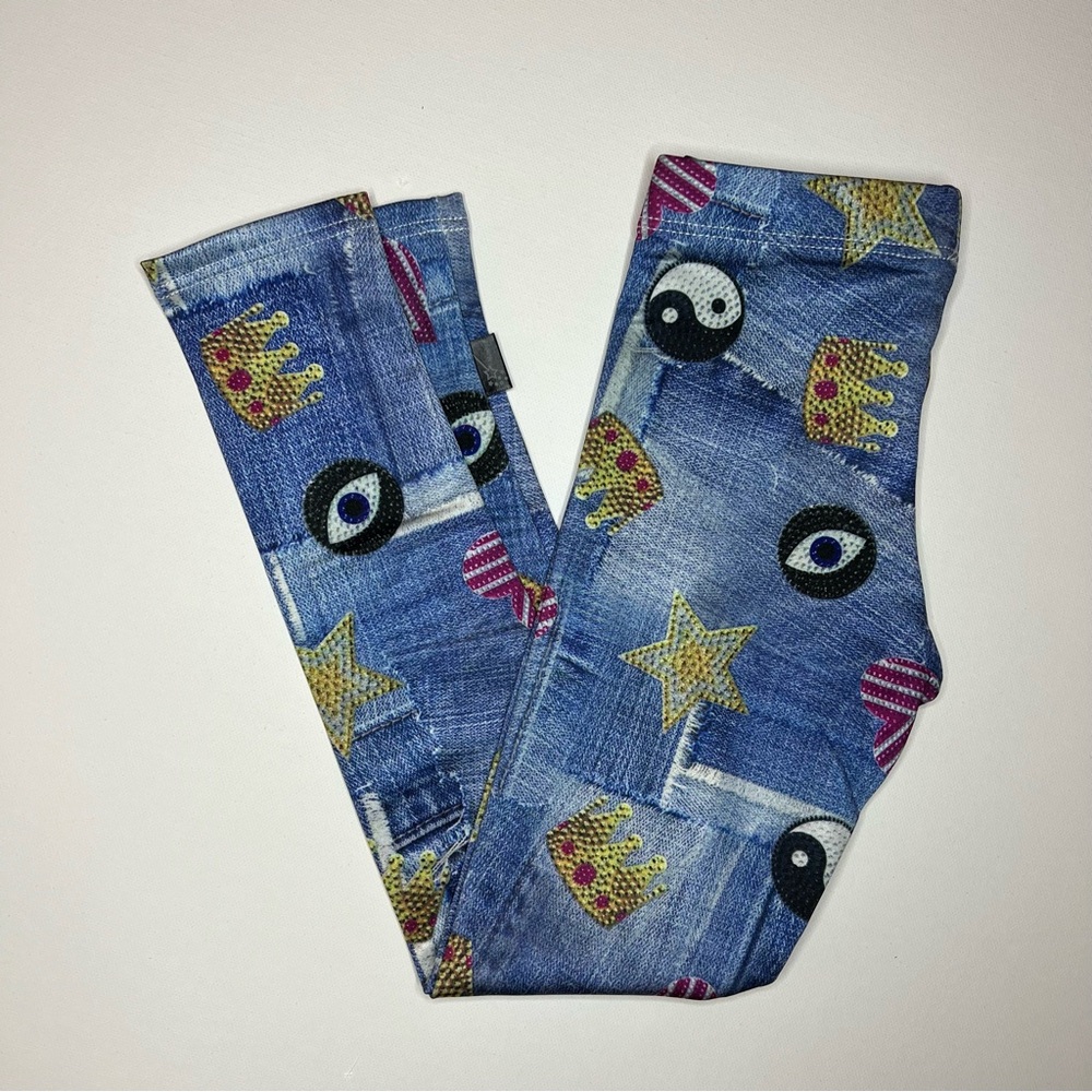 NWT PixieLane Girls Leggings Denim Stickers